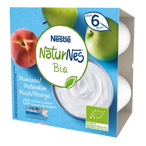 NATURNES BIO Postre Lácteo Manzana y Melocotón 4x90g